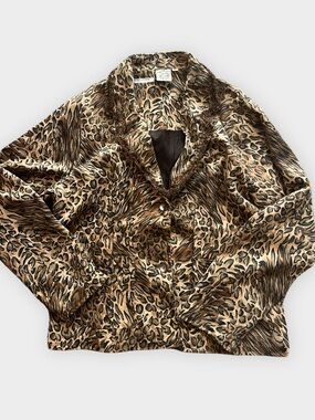 Parsley & Sage Leopard Print Blazer Fuzzy Trim Mob Wife Y2K Size M